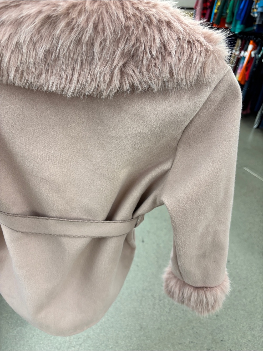 SHEIN Blush Faux Fur Trim Belted Trench Coat - Picture 3 of 4